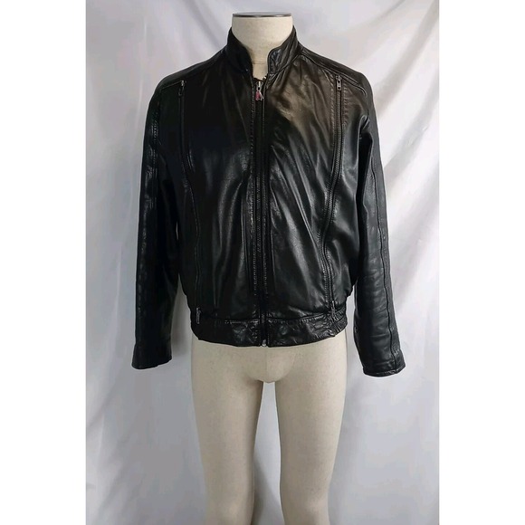 Vintage Hein Gericke Motorcycle Jacket Mens Sz 42 Medium Black Zip Vent No Liner - Picture 1 of 16